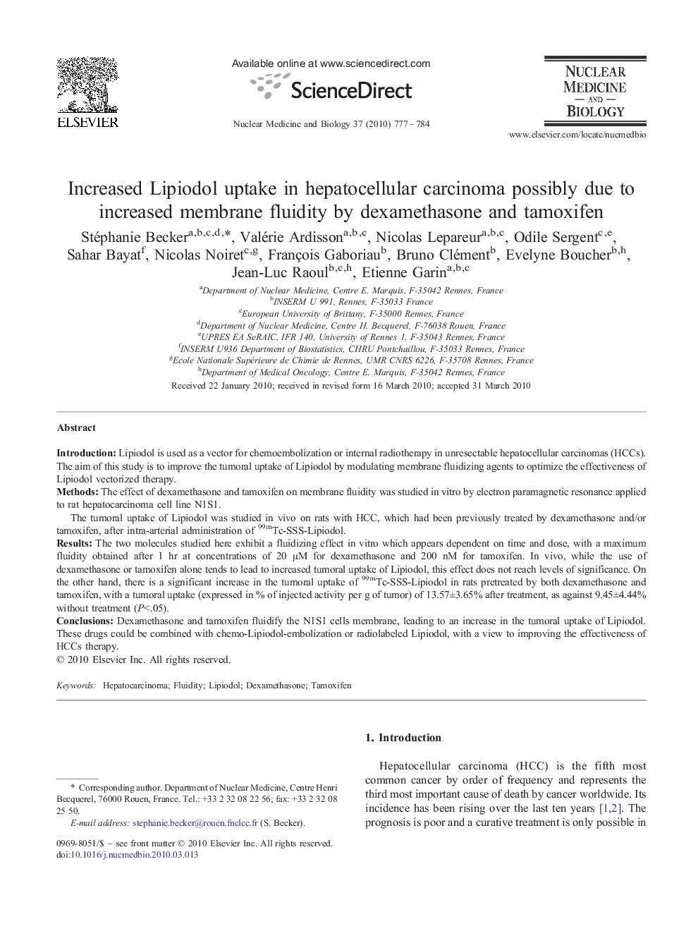 Increased Lipiodol uptake in hepatocellular carcinoma possibly due to increased membrane fluidity by dexamethasone and tamoxifen