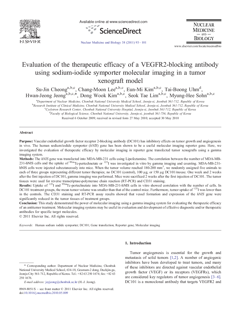 Evaluation of the therapeutic efficacy of a VEGFR2-blocking antibody using sodium-iodide symporter molecular imaging in a tumor xenograft model