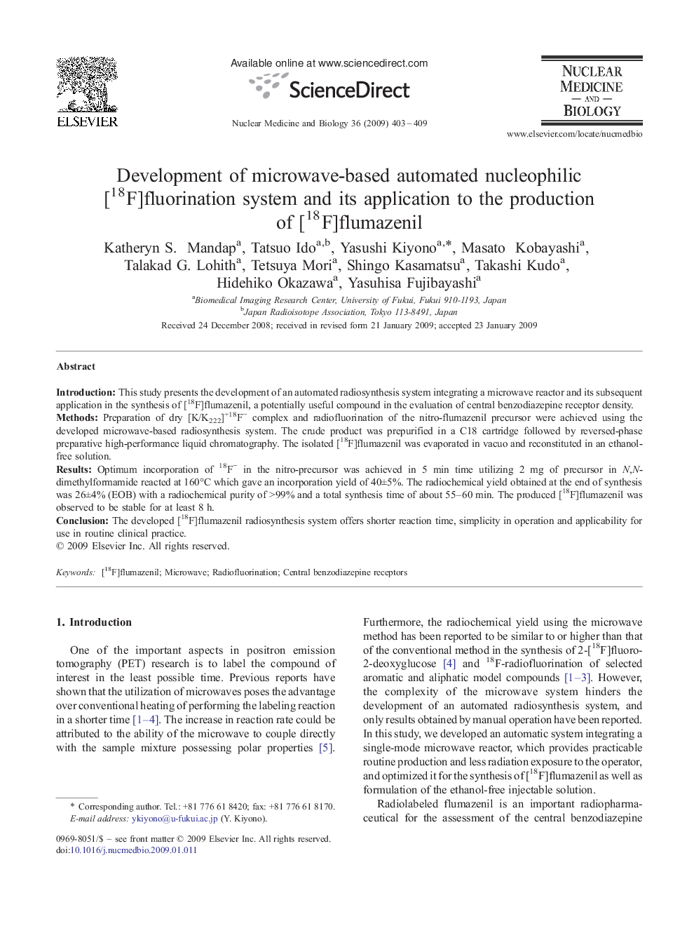 Development of microwave-based automated nucleophilic [18F]fluorination system and its application to the production of [18F]flumazenil