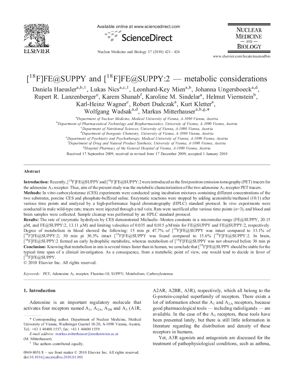 [18F]FE@SUPPY and [18F]FE@SUPPY:2 - metabolic considerations