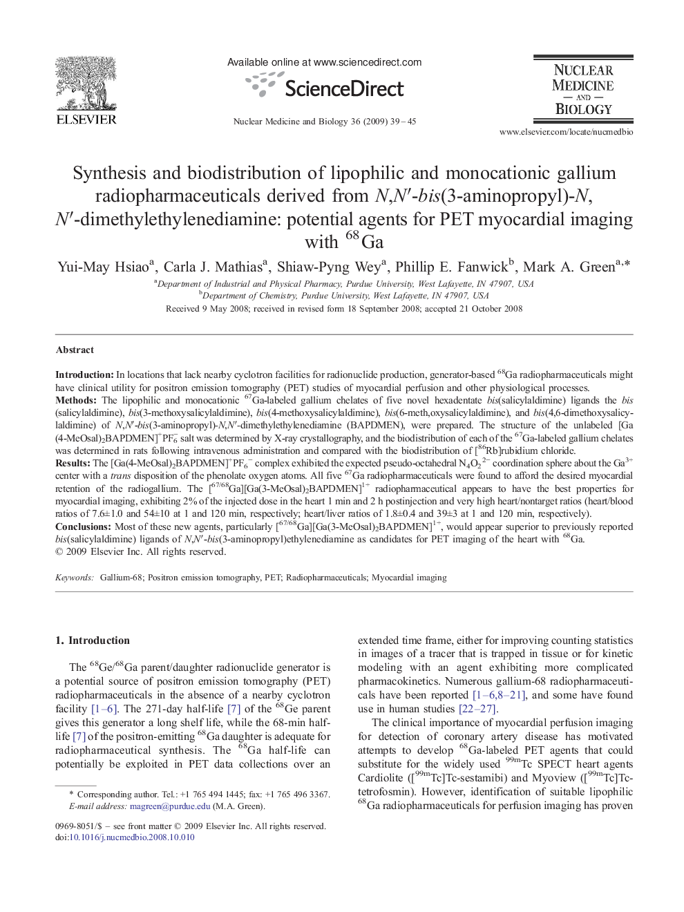 Synthesis and biodistribution of lipophilic and monocationic gallium radiopharmaceuticals derived from N,N′-bis(3-aminopropyl)-N,N′-dimethylethylenediamine: potential agents for PET myocardial imaging with 68Ga