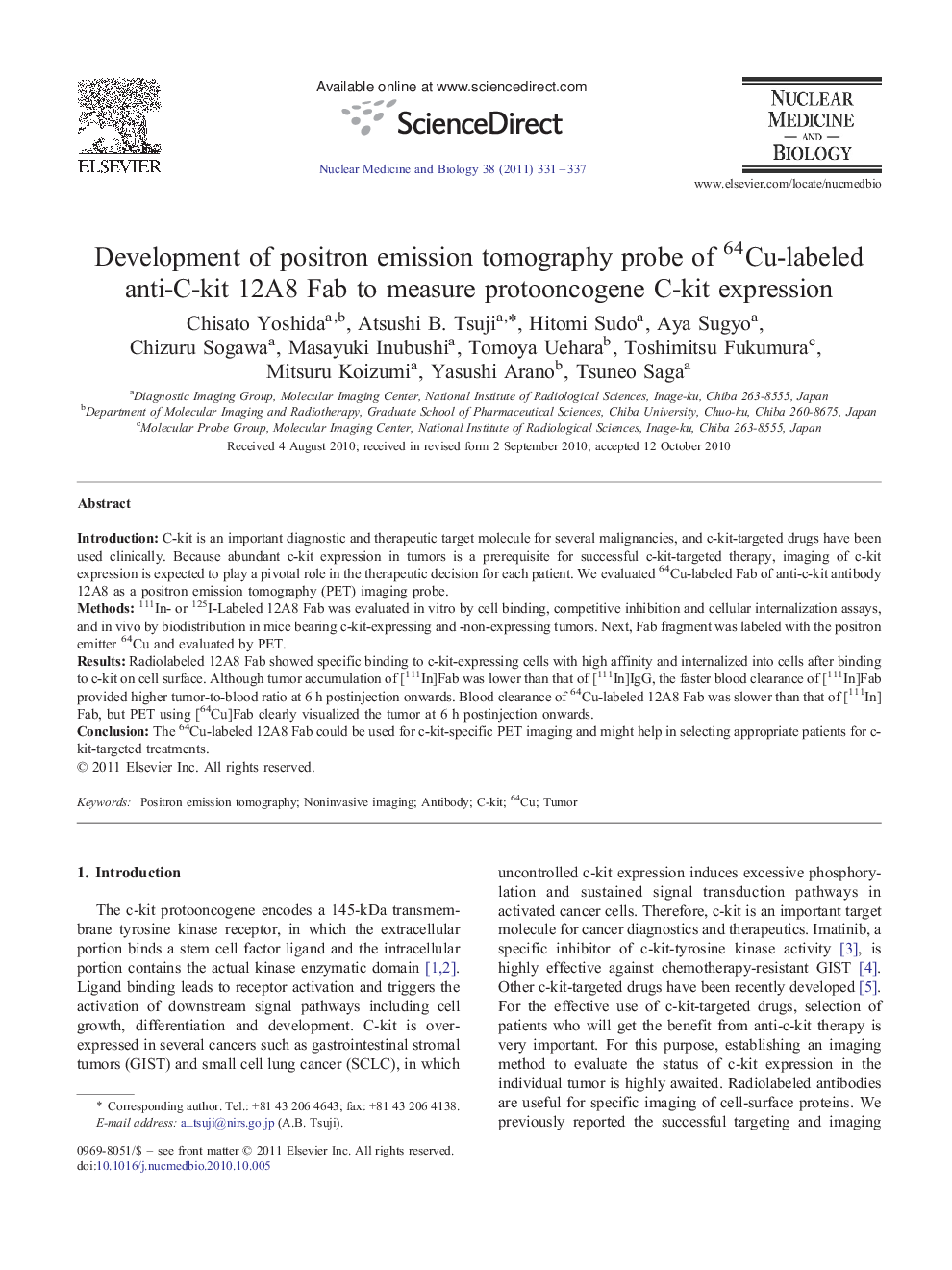 Development of positron emission tomography probe of 64Cu-labeled anti-C-kit 12A8 Fab to measure protooncogene C-kit expression