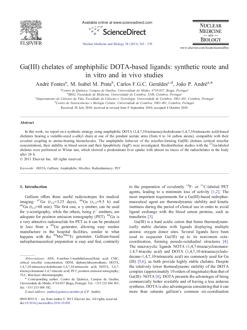 Ga(III) chelates of amphiphilic DOTA-based ligands: synthetic route and in vitro and in vivo studies