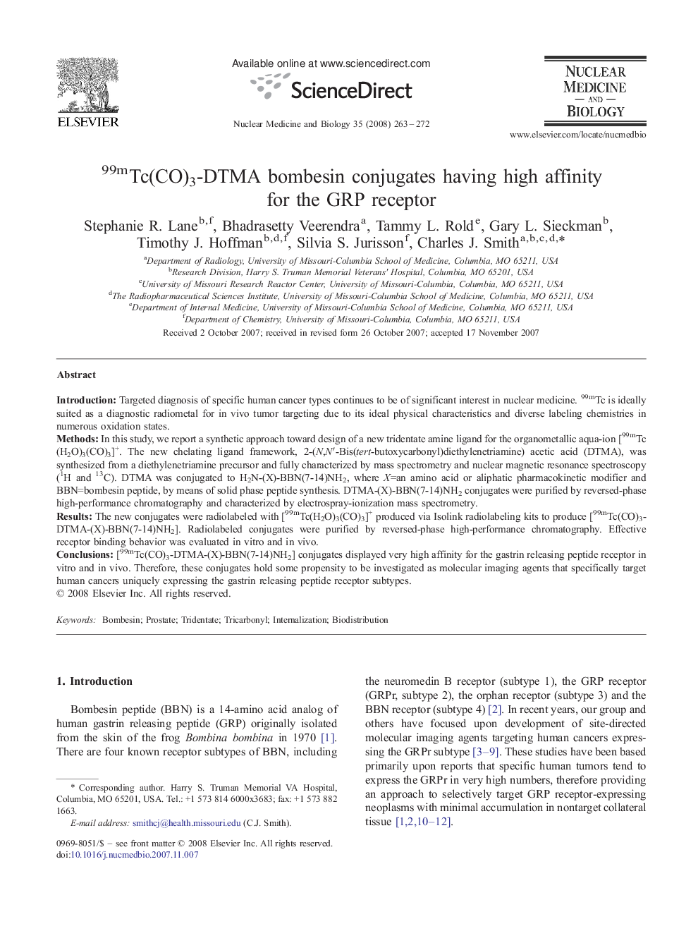 99mTc(CO)3-DTMA bombesin conjugates having high affinity for the GRP receptor