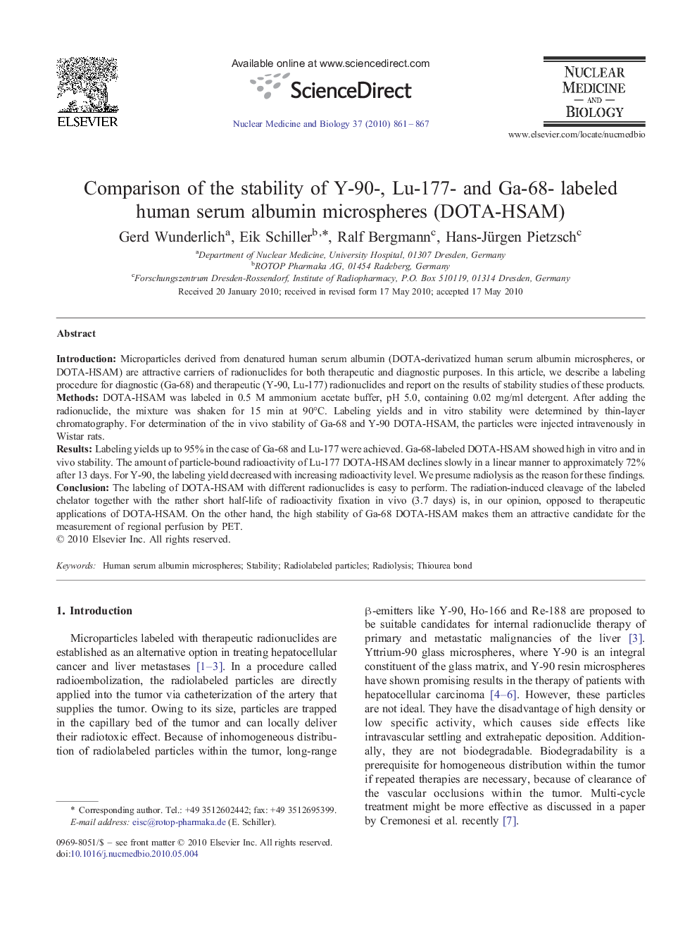 Comparison of the stability of Y-90-, Lu-177- and Ga-68- labeled human serum albumin microspheres (DOTA-HSAM)