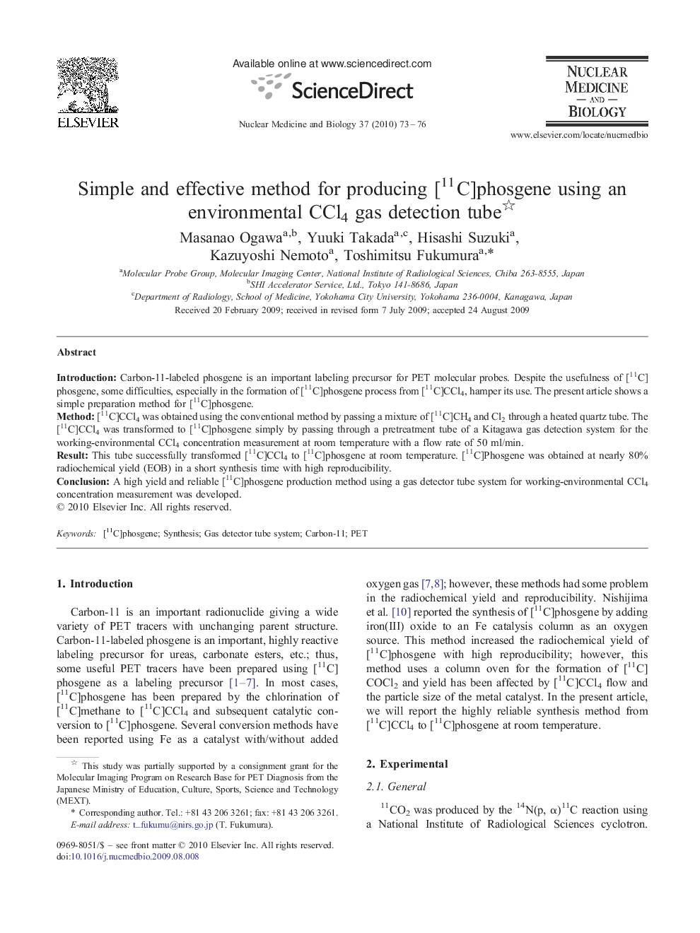 Simple and effective method for producing [11C]phosgene using an environmental CCl4 gas detection tube 