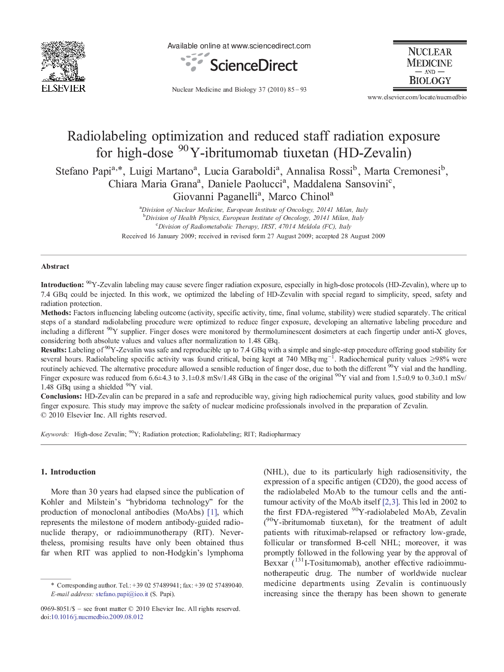 Radiolabeling optimization and reduced staff radiation exposure for high-dose 90Y-ibritumomab tiuxetan (HD-Zevalin)