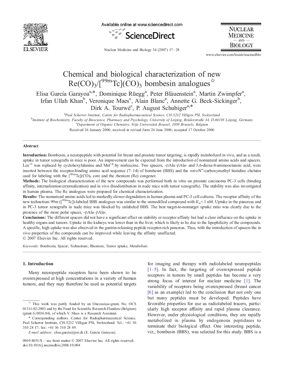 Chemical and biological characterization of new Re(CO)3/[99mTc](CO)3 bombesin analogues 