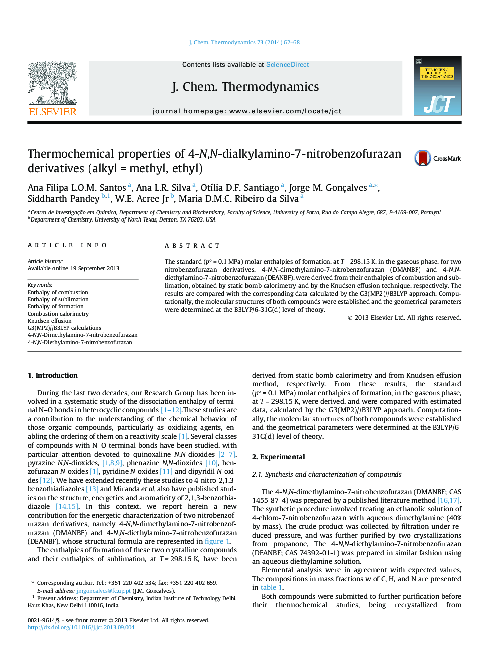 Thermochemical properties of 4-N,N-dialkylamino-7-nitrobenzofurazan derivatives (alkyl = methyl, ethyl)