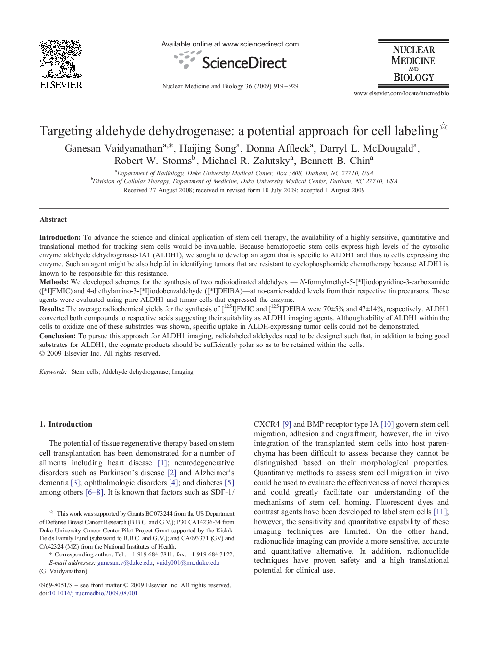 Targeting aldehyde dehydrogenase: a potential approach for cell labeling 