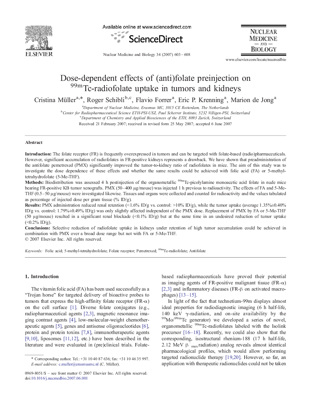 Dose-dependent effects of (anti)folate preinjection on 99mTc-radiofolate uptake in tumors and kidneys