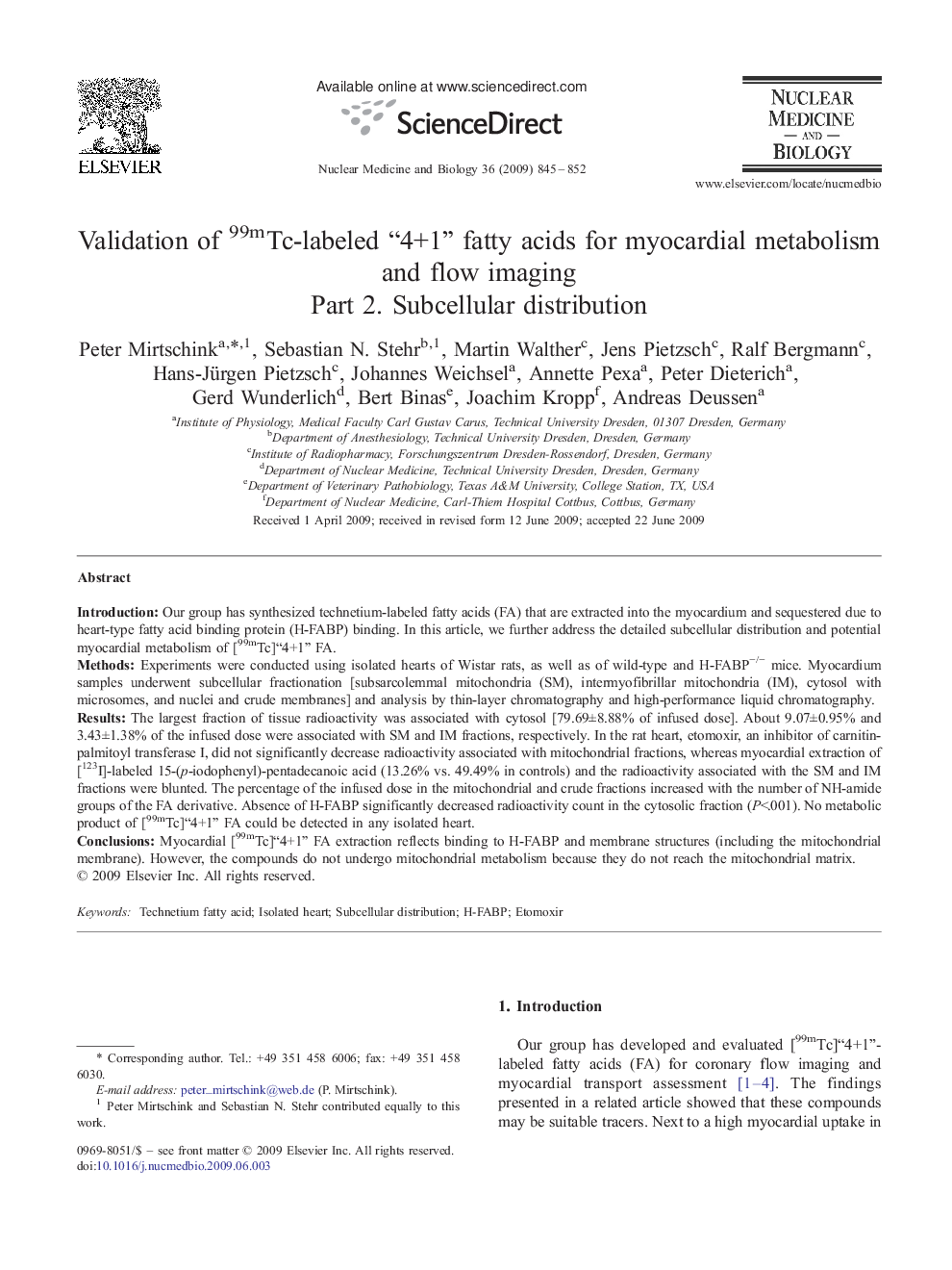 Validation of 99mTc-labeled “4+1” fatty acids for myocardial metabolism and flow imaging