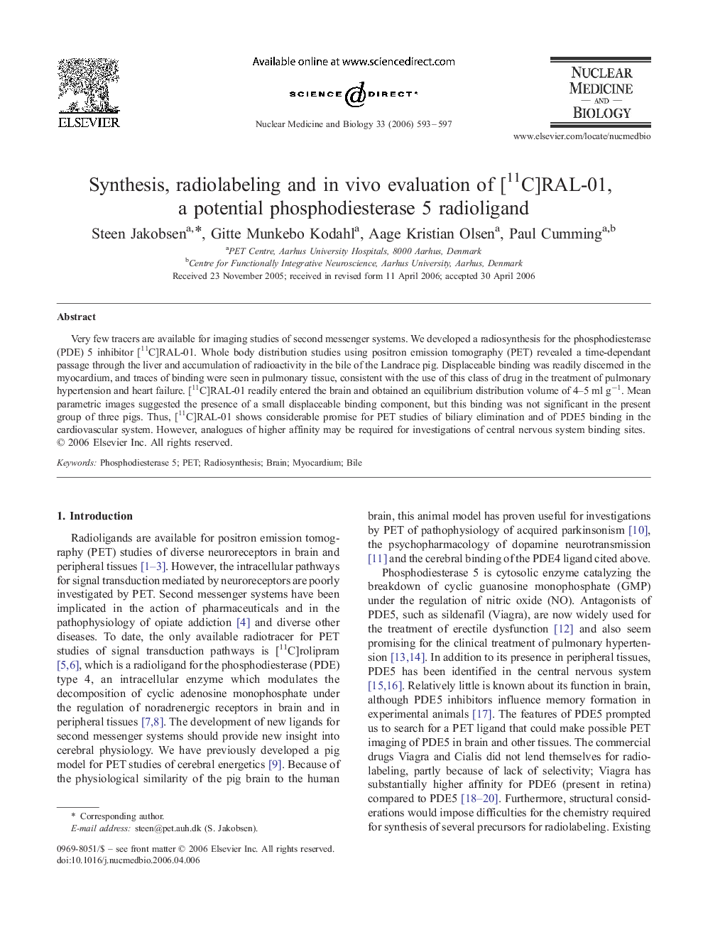 Synthesis, radiolabeling and in vivo evaluation of [11C]RAL-01, a potential phosphodiesterase 5 radioligand