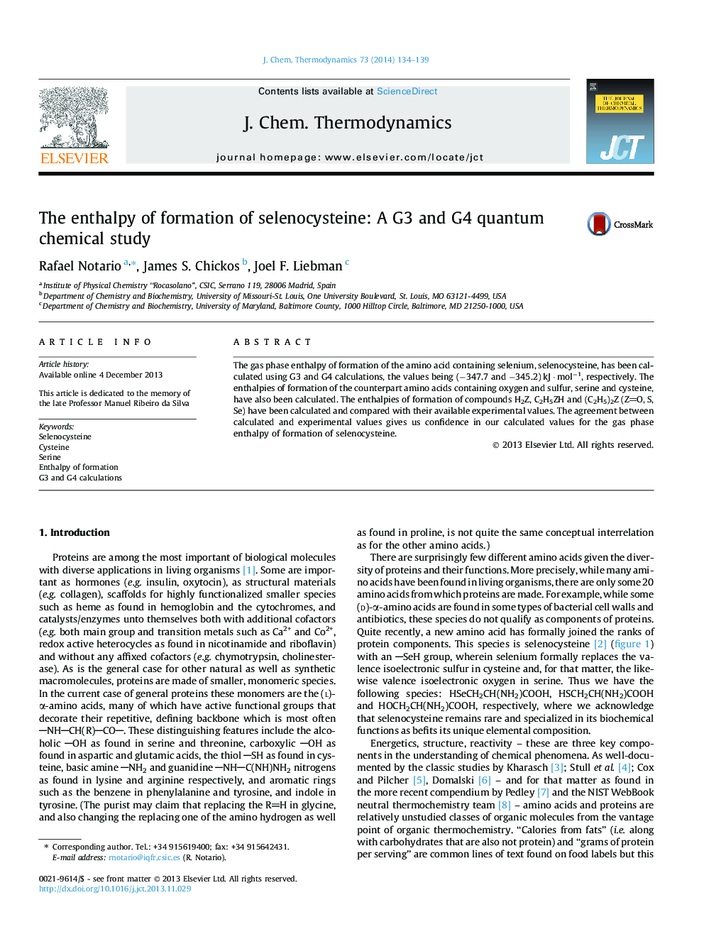 The enthalpy of formation of selenocysteine: A G3 and G4 quantum chemical study