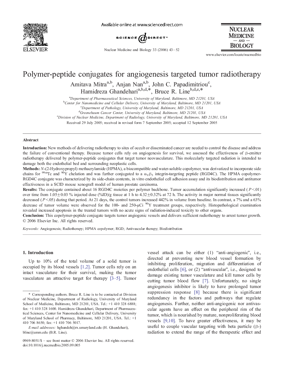 عکس صفحه اول مقاله: Polymer-peptide conjugates for angiogenesis targeted tumor radiotherapy Polymer-peptide conjugates for angiogenesis targeted tumor radiotherapy