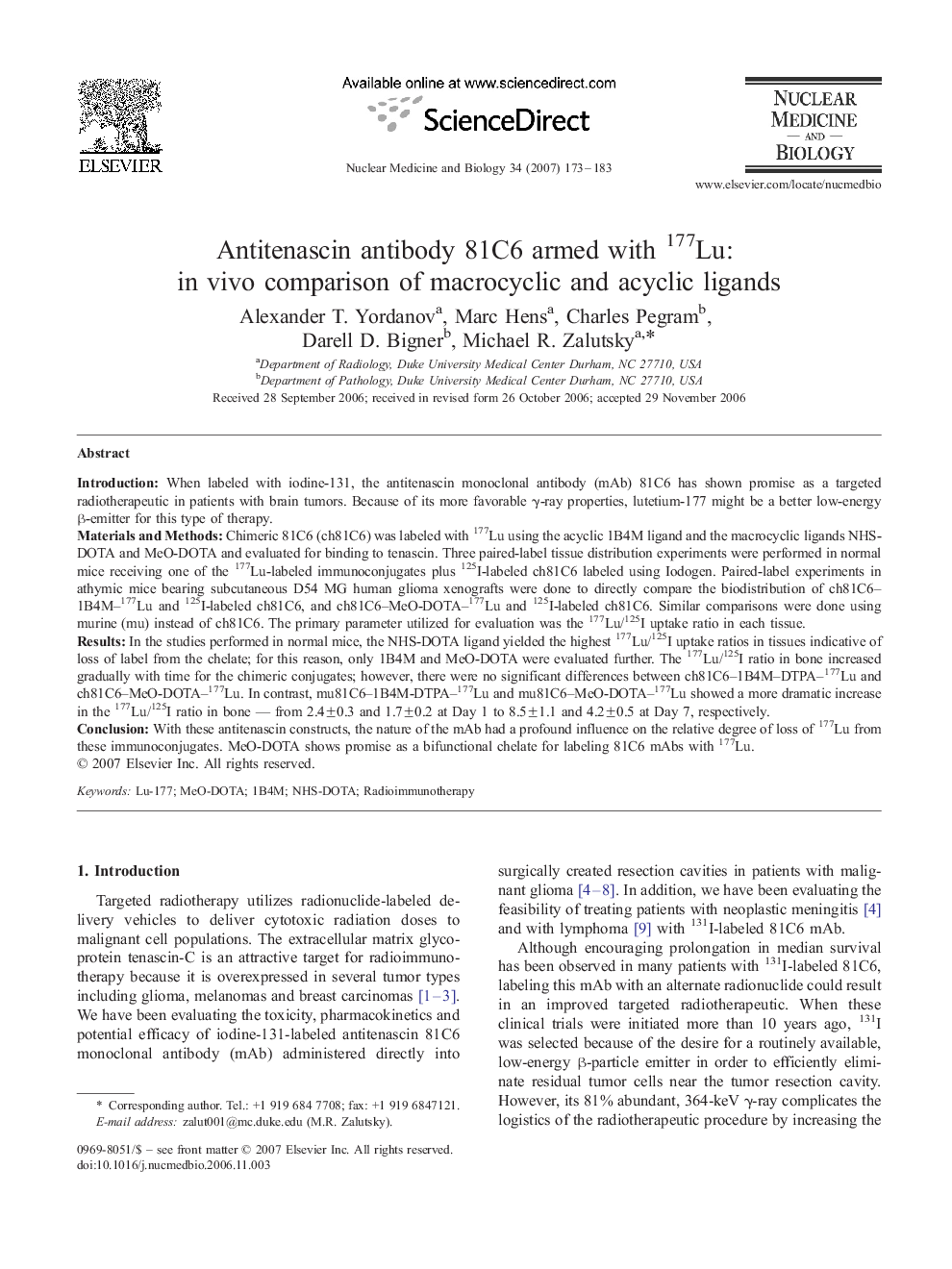 Antitenascin antibody 81C6 armed with 177Lu: in vivo comparison of macrocyclic and acyclic ligands