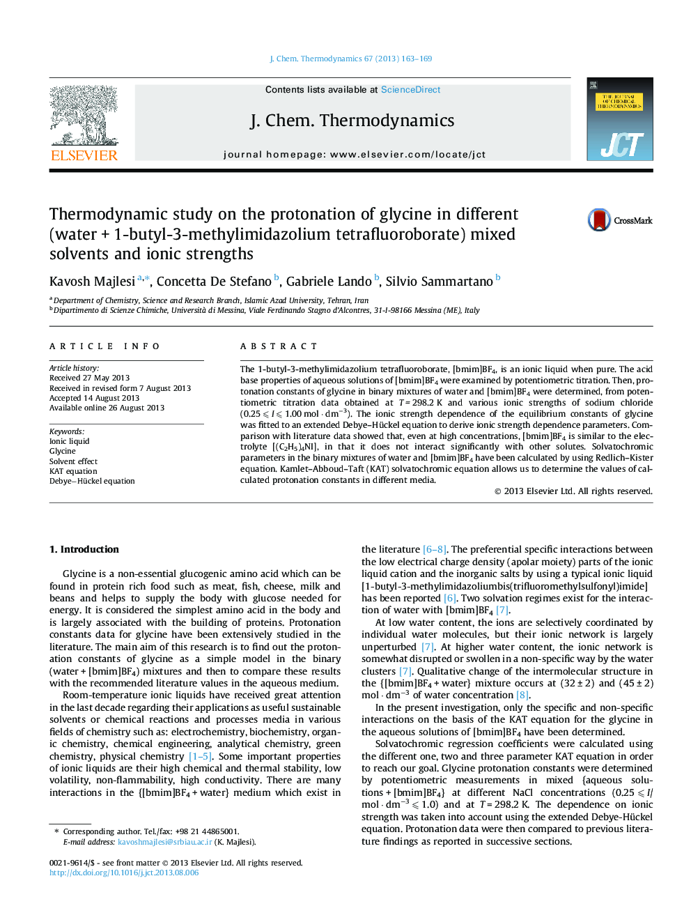 Thermodynamic study on the protonation of glycine in different (water + 1-butyl-3-methylimidazolium tetrafluoroborate) mixed solvents and ionic strengths