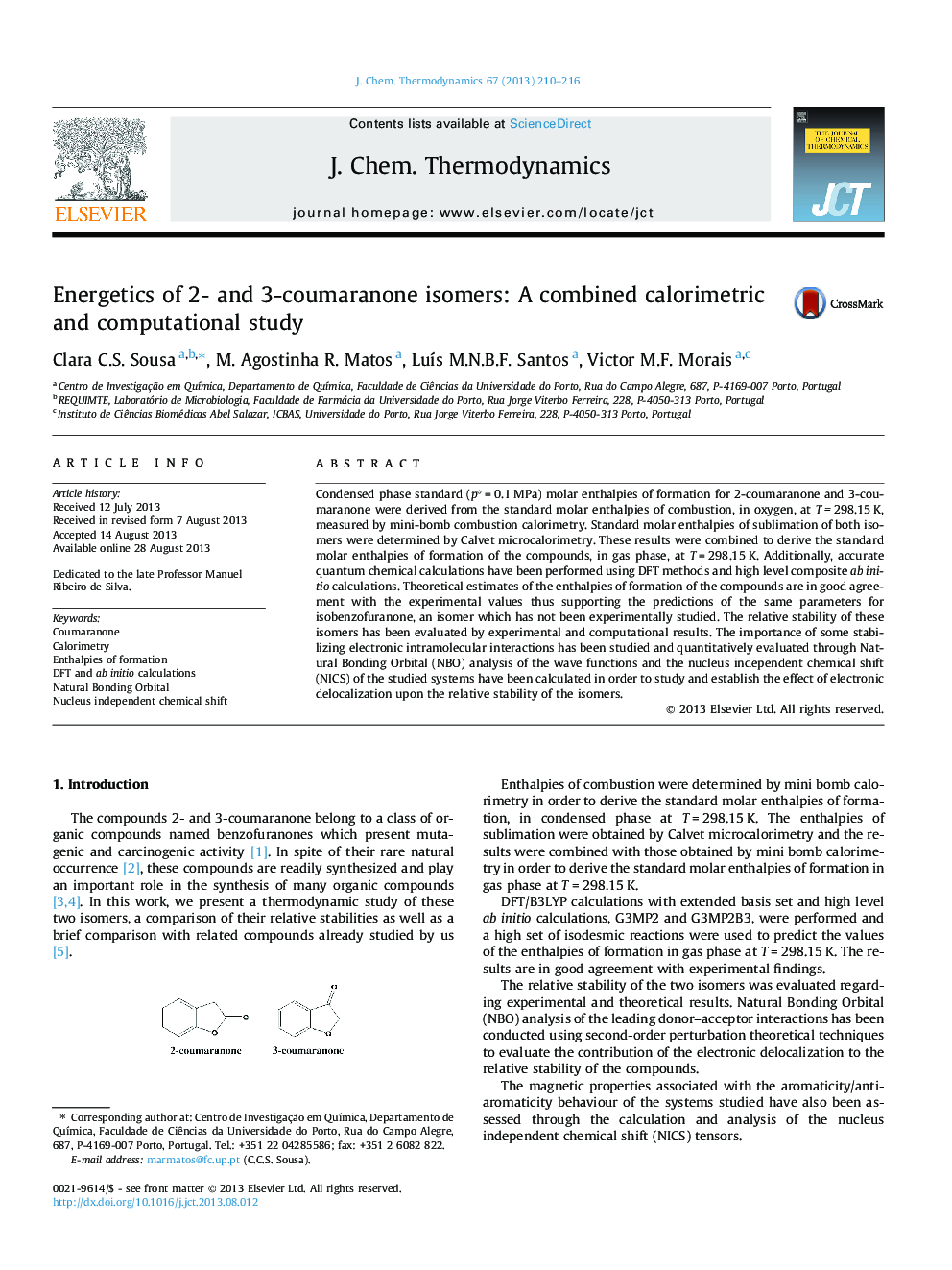 Energetics of 2- and 3-coumaranone isomers: A combined calorimetric and computational study