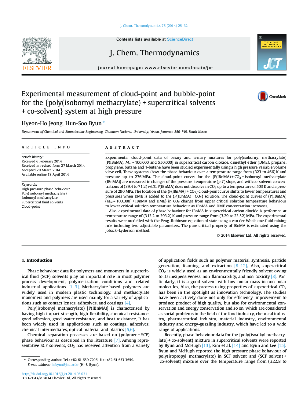 Experimental measurement of cloud-point and bubble-point for the {poly(isobornyl methacrylate) + supercritical solvents + co-solvent} system at high pressure