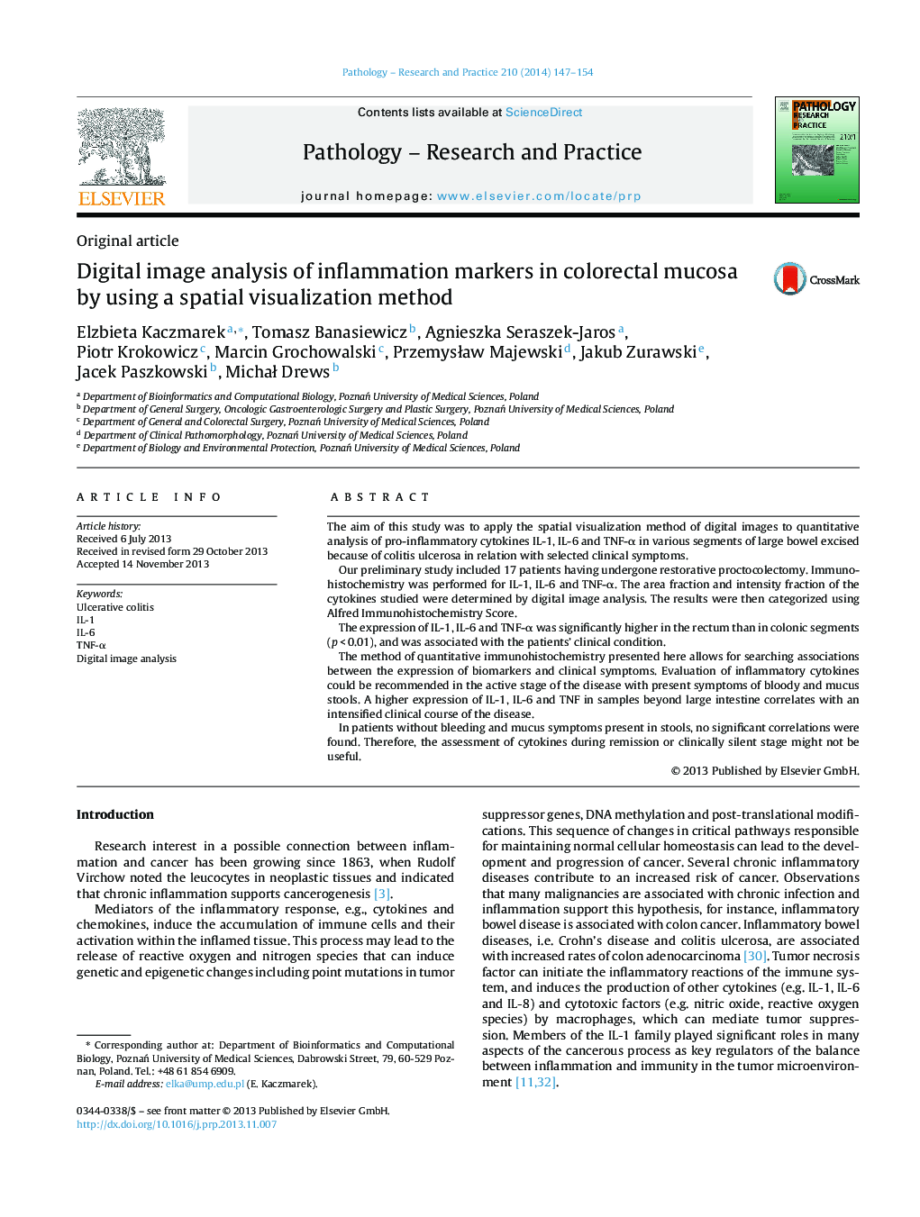 Digital image analysis of inflammation markers in colorectal mucosa by using a spatial visualization method