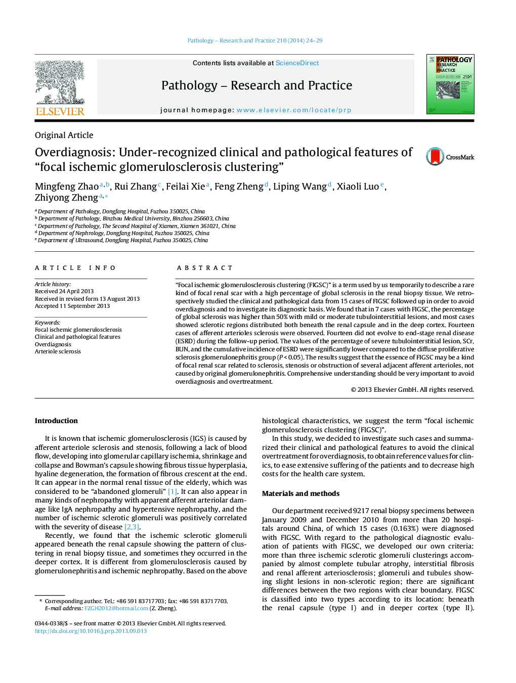 Overdiagnosis: Under-recognized clinical and pathological features of “focal ischemic glomerulosclerosis clustering”