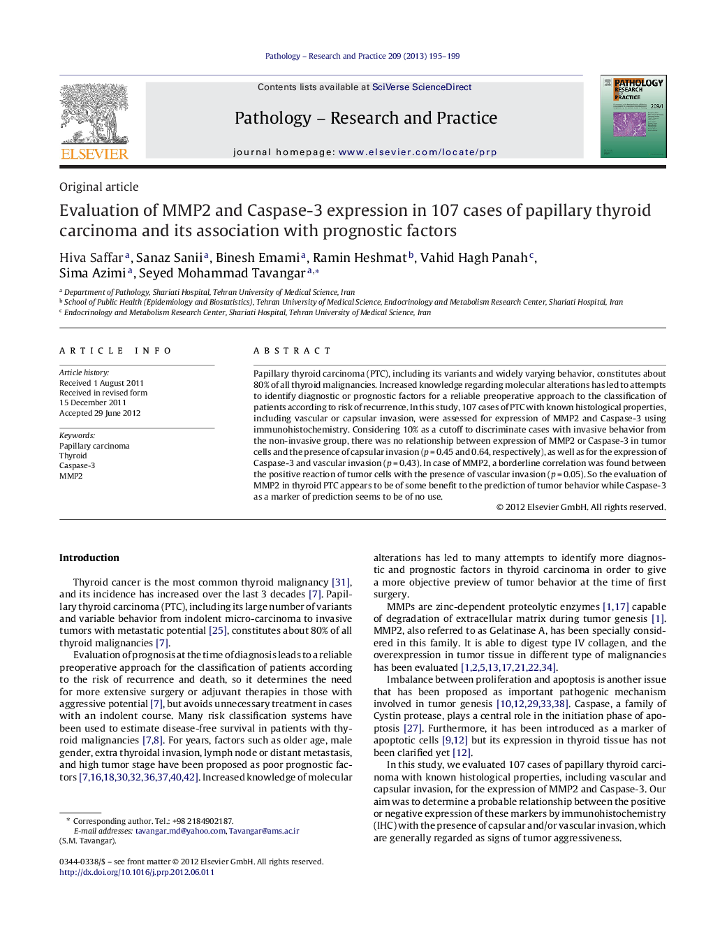 Evaluation of MMP2 and Caspase-3 expression in 107 cases of papillary thyroid carcinoma and its association with prognostic factors