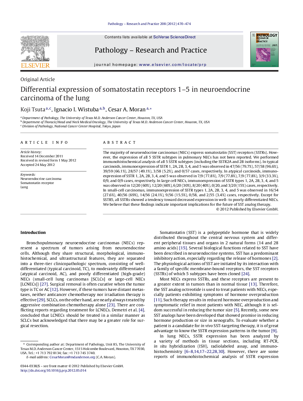 Differential expression of somatostatin receptors 1–5 in neuroendocrine carcinoma of the lung