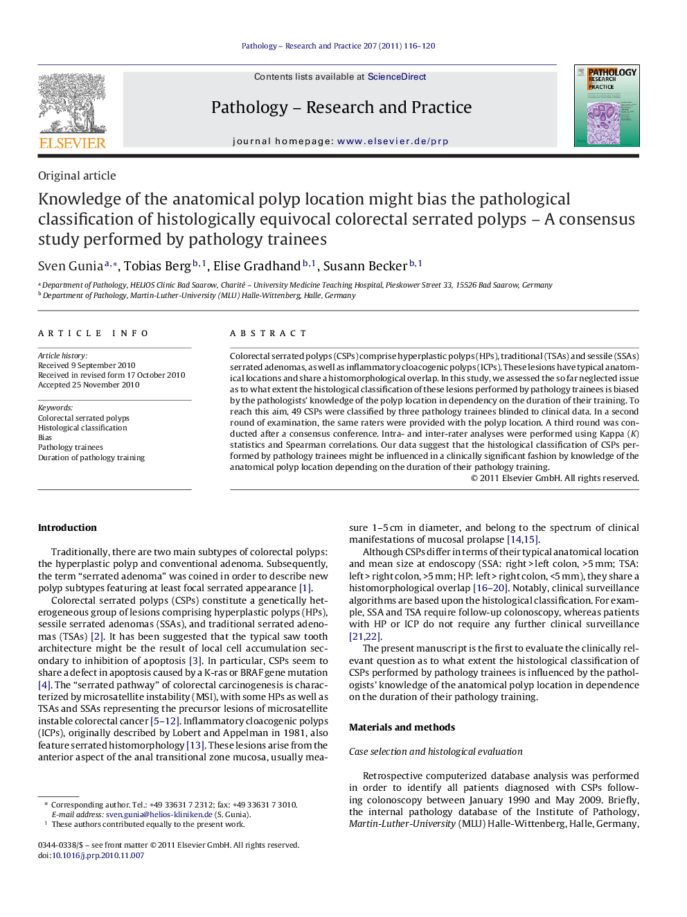 Knowledge of the anatomical polyp location might bias the pathological classification of histologically equivocal colorectal serrated polyps – A consensus study performed by pathology trainees