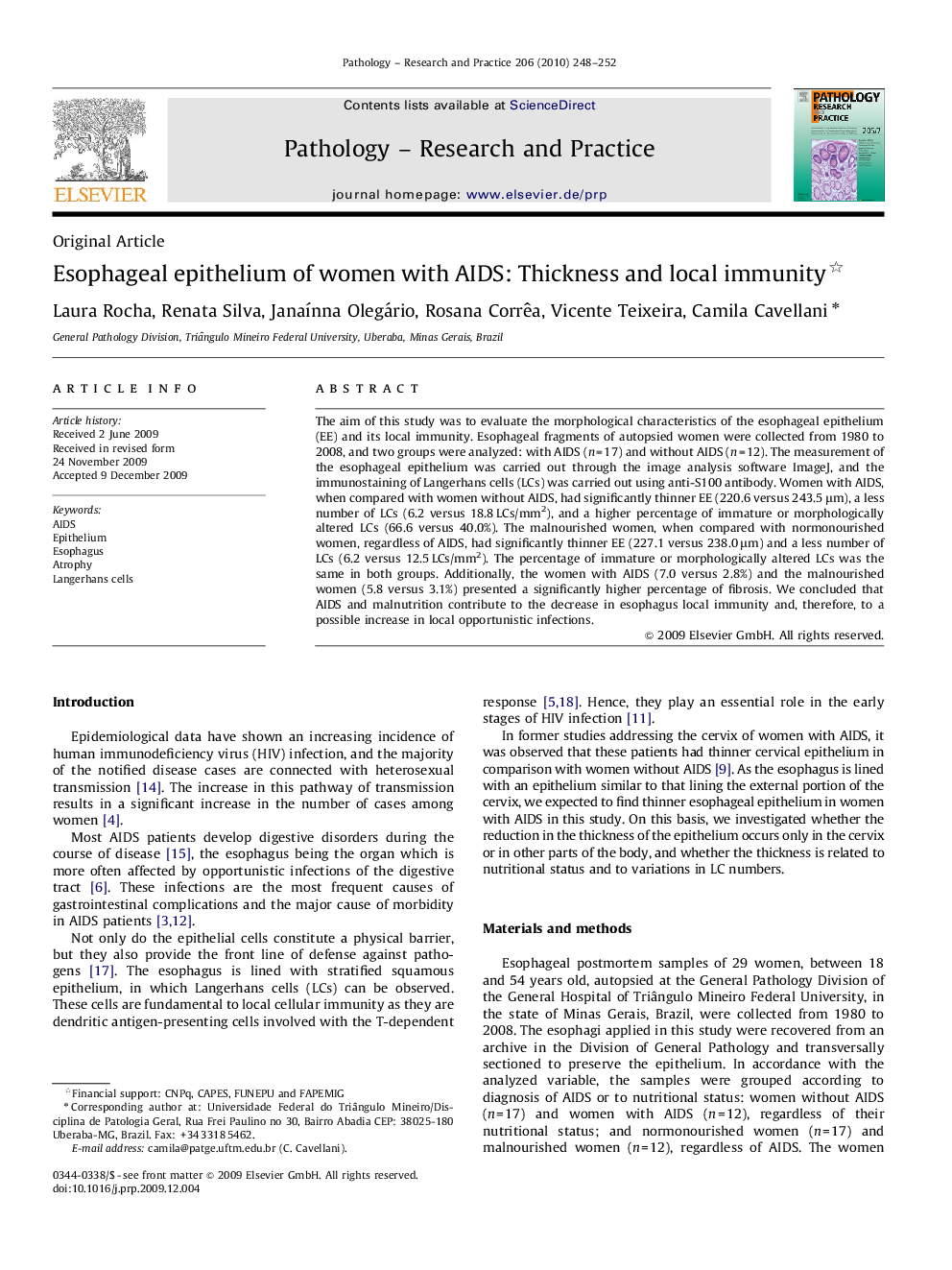 Esophageal epithelium of women with AIDS: Thickness and local immunity 