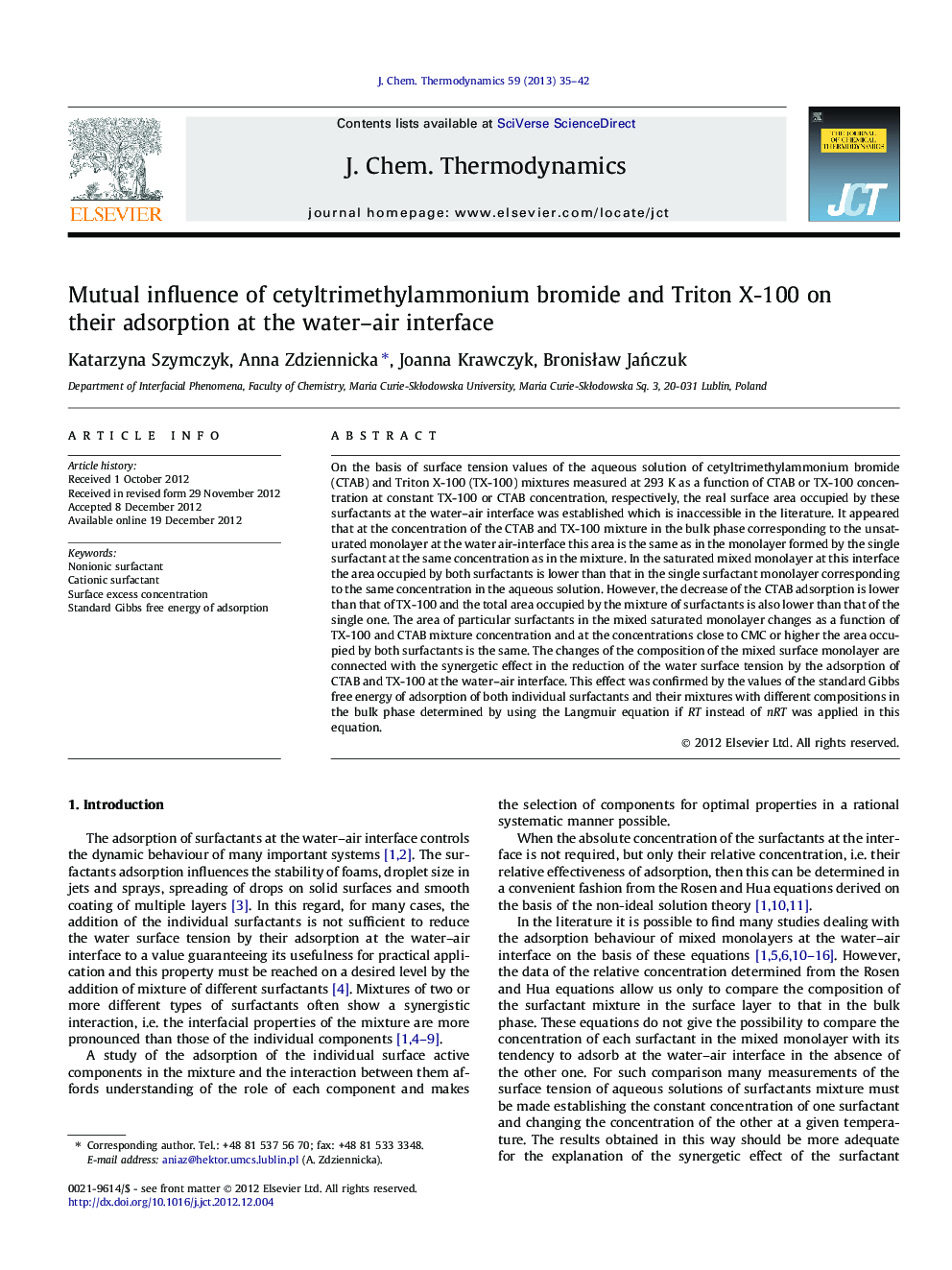 Mutual influence of cetyltrimethylammonium bromide and Triton X-100 on their adsorption at the water–air interface