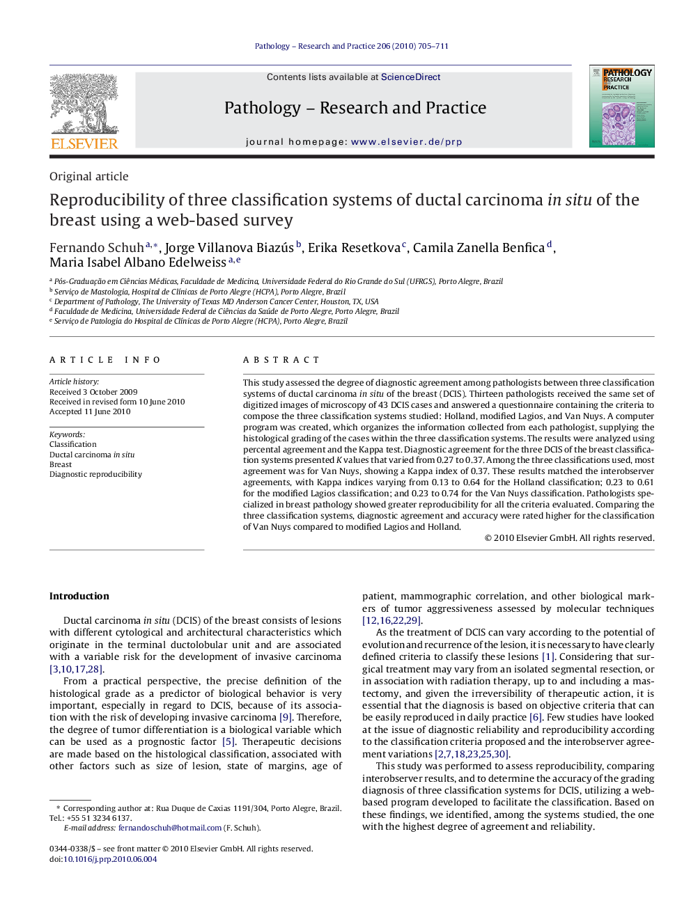 Reproducibility of three classification systems of ductal carcinoma in situ of the breast using a web-based survey