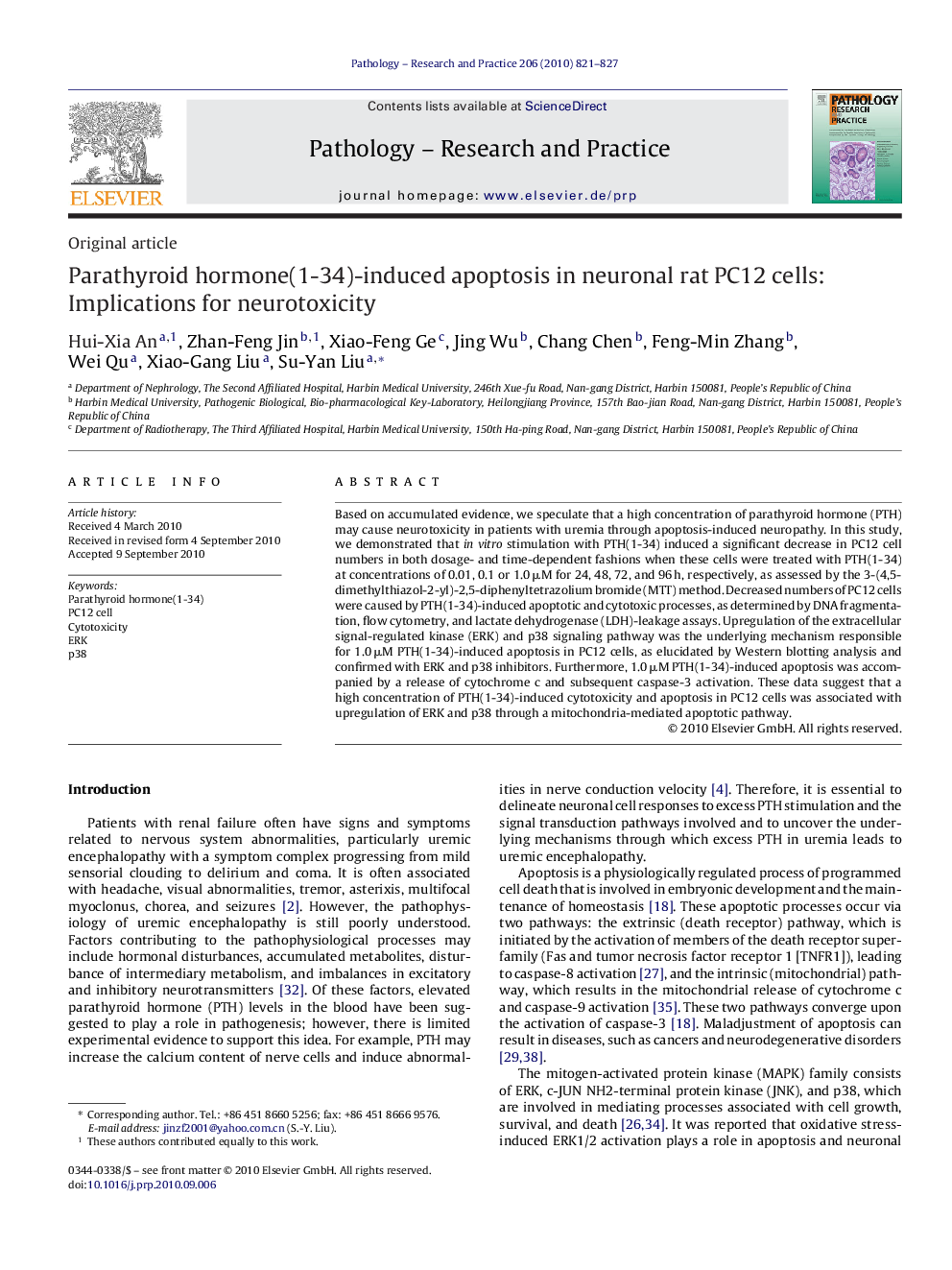 Parathyroid hormone(1-34)-induced apoptosis in neuronal rat PC12 cells: Implications for neurotoxicity