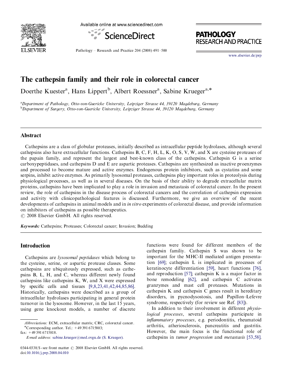 The cathepsin family and their role in colorectal cancer