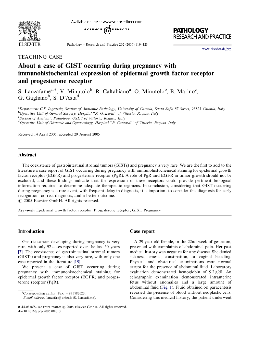 عکس صفحه اول مقاله: About a case of GIST occurring during pregnancy with immunohistochemical expression of epidermal growth factor receptor and progesterone receptor About a case of GIST occurring during pregnancy with immunohistochemical expression of epidermal growth factor receptor and progesterone receptor