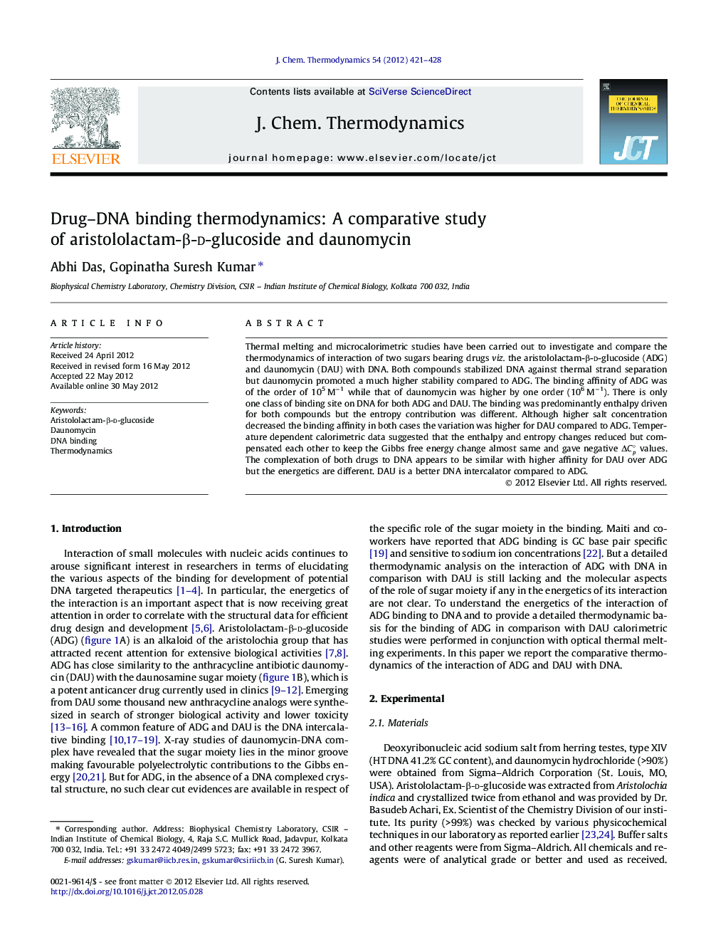 Drug–DNA binding thermodynamics: A comparative study of aristololactam-β-d-glucoside and daunomycin