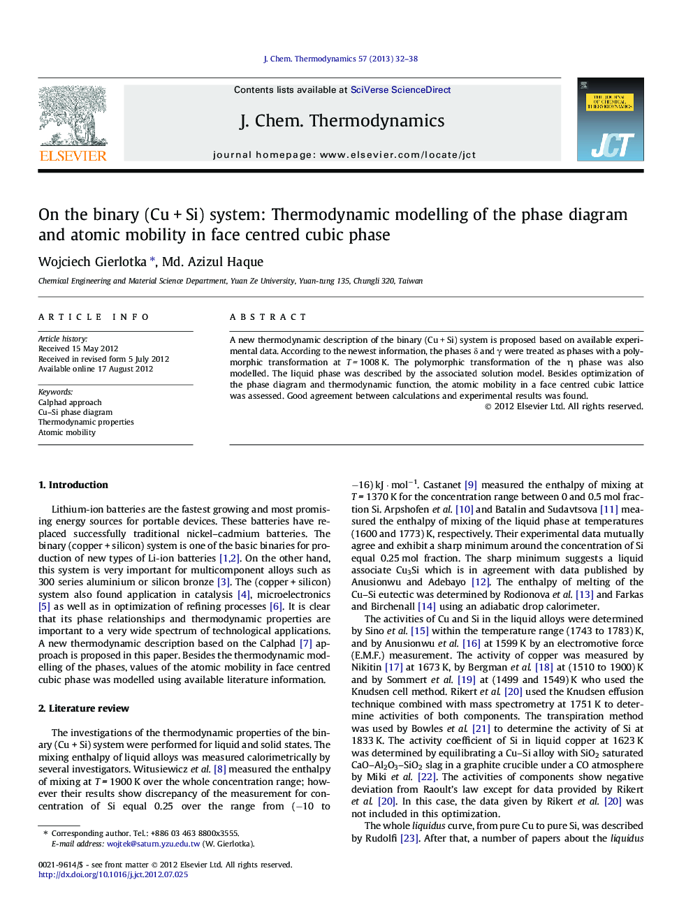 On the binary (Cu + Si) system: Thermodynamic modelling of the phase diagram and atomic mobility in face centred cubic phase