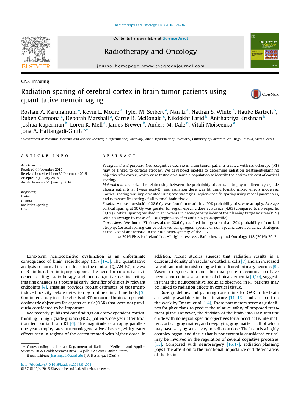 Radiation sparing of cerebral cortex in brain tumor patients using quantitative neuroimaging