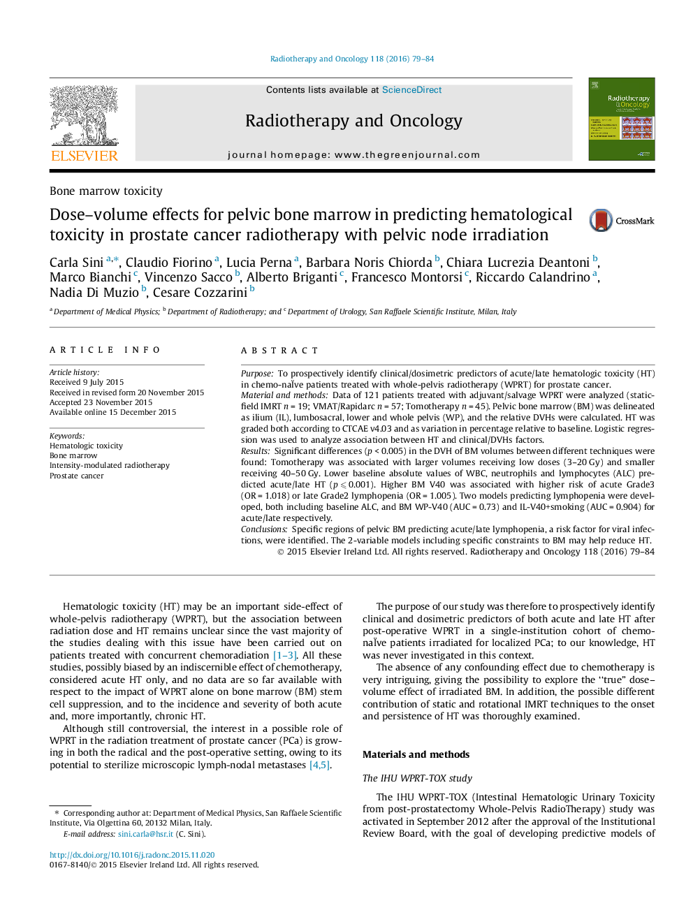 Dose–volume effects for pelvic bone marrow in predicting hematological toxicity in prostate cancer radiotherapy with pelvic node irradiation