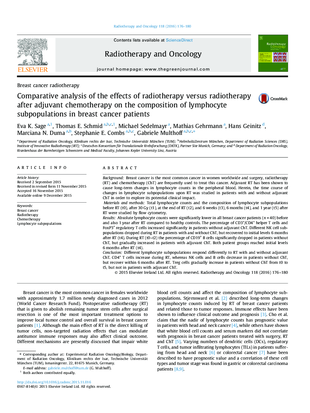 Comparative analysis of the effects of radiotherapy versus radiotherapy after adjuvant chemotherapy on the composition of lymphocyte subpopulations in breast cancer patients