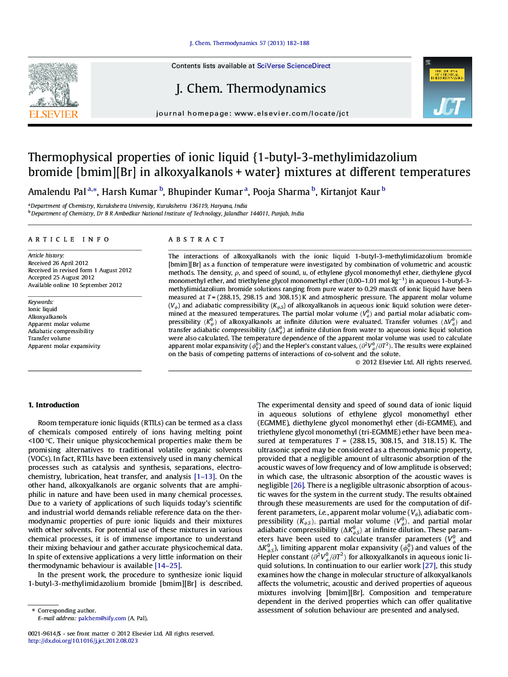 Thermophysical properties of ionic liquid {1-butyl-3-methylimidazolium bromide [bmim][Br] in alkoxyalkanols + water} mixtures at different temperatures