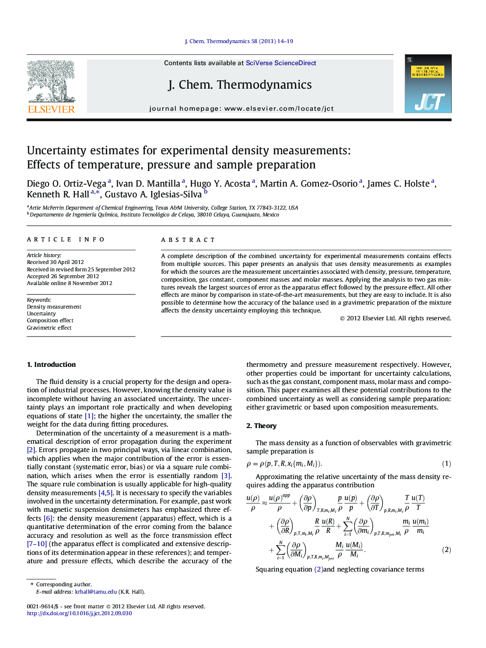 Uncertainty estimates for experimental density measurements: Effects of temperature, pressure and sample preparation