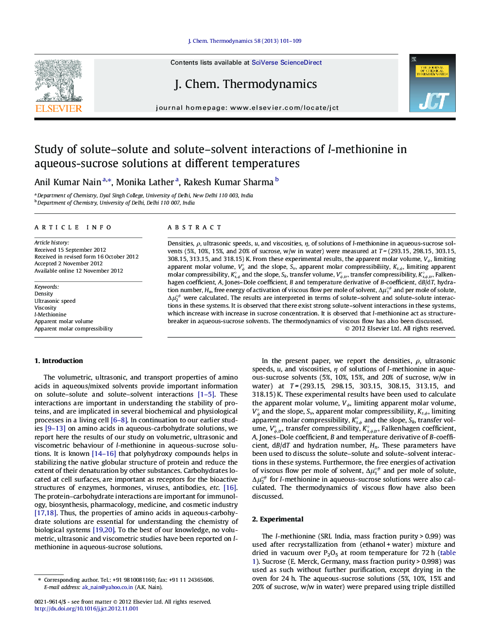 Study of solute–solute and solute–solvent interactions of l-methionine in aqueous-sucrose solutions at different temperatures