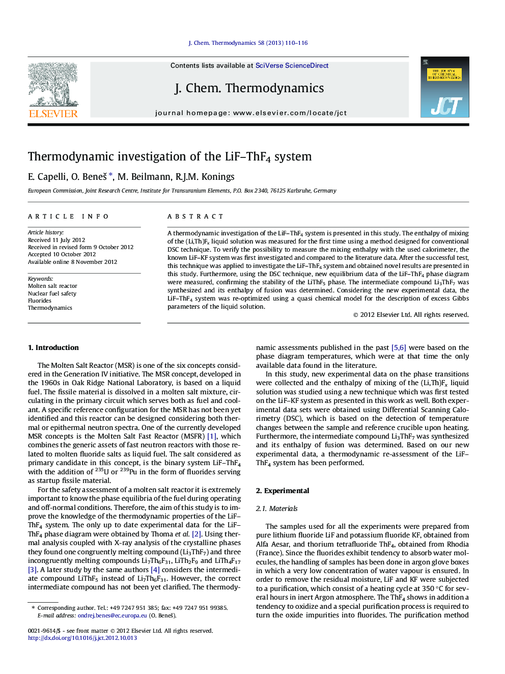 Thermodynamic investigation of the LiF–ThF4 system