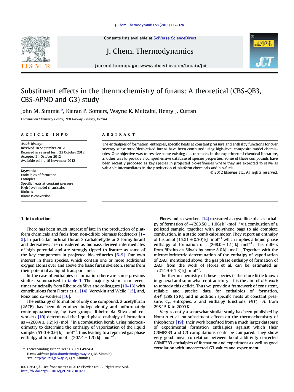 Substituent effects in the thermochemistry of furans: A theoretical (CBS-QB3, CBS-APNO and G3) study