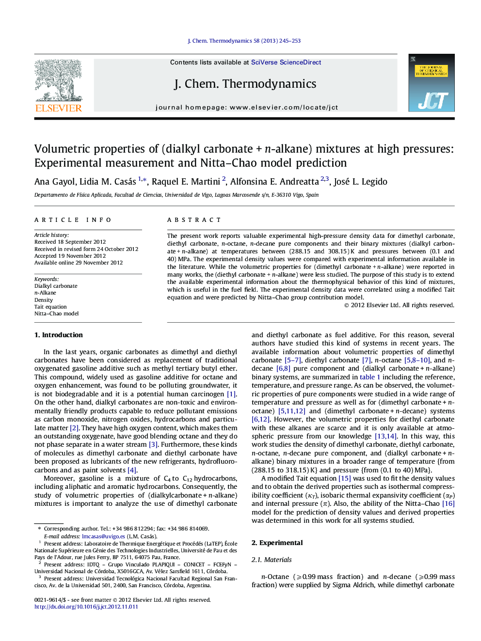 Volumetric properties of (dialkyl carbonate + n-alkane) mixtures at high pressures: Experimental measurement and Nitta–Chao model prediction