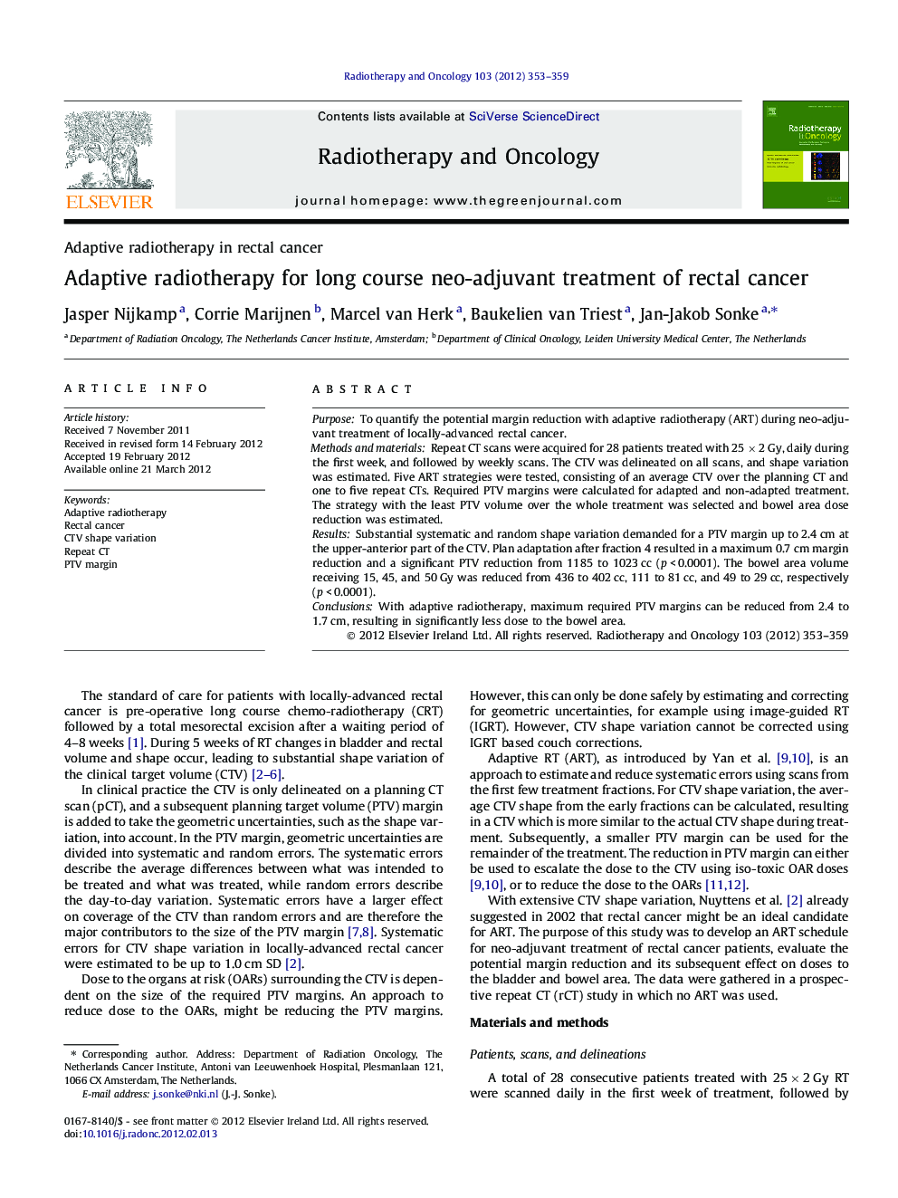 Adaptive radiotherapy for long course neo-adjuvant treatment of rectal cancer