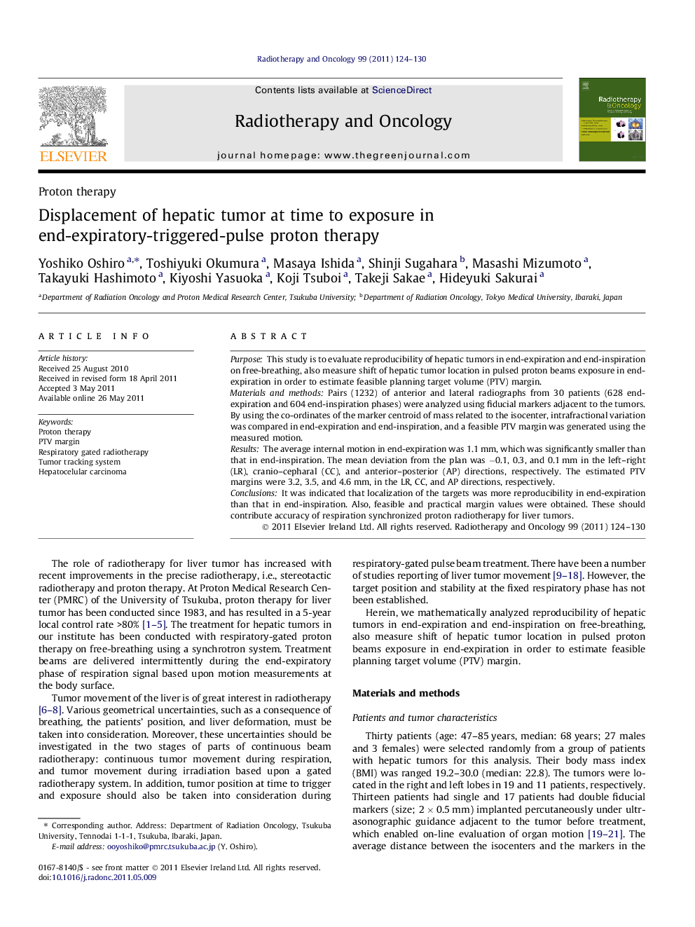 Displacement of hepatic tumor at time to exposure in end-expiratory-triggered-pulse proton therapy