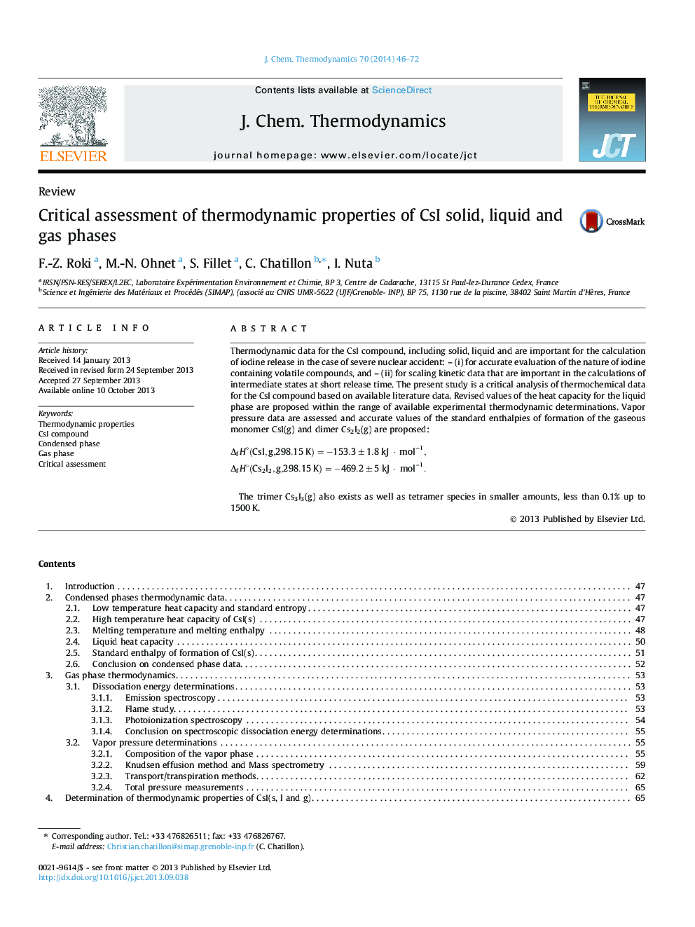 Critical assessment of thermodynamic properties of CsI solid, liquid and gas phases