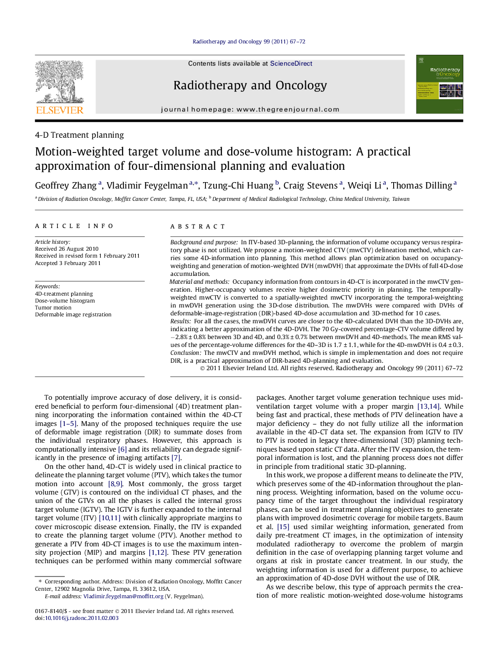 Motion-weighted target volume and dose-volume histogram: A practical approximation of four-dimensional planning and evaluation