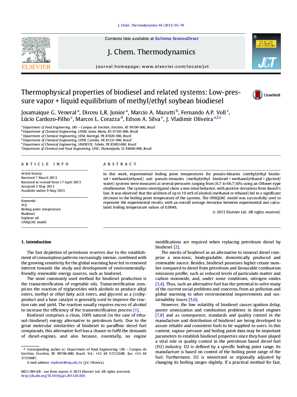 Thermophysical properties of biodiesel and related systems: Low-pressure vapor + liquid equilibrium of methyl/ethyl soybean biodiesel